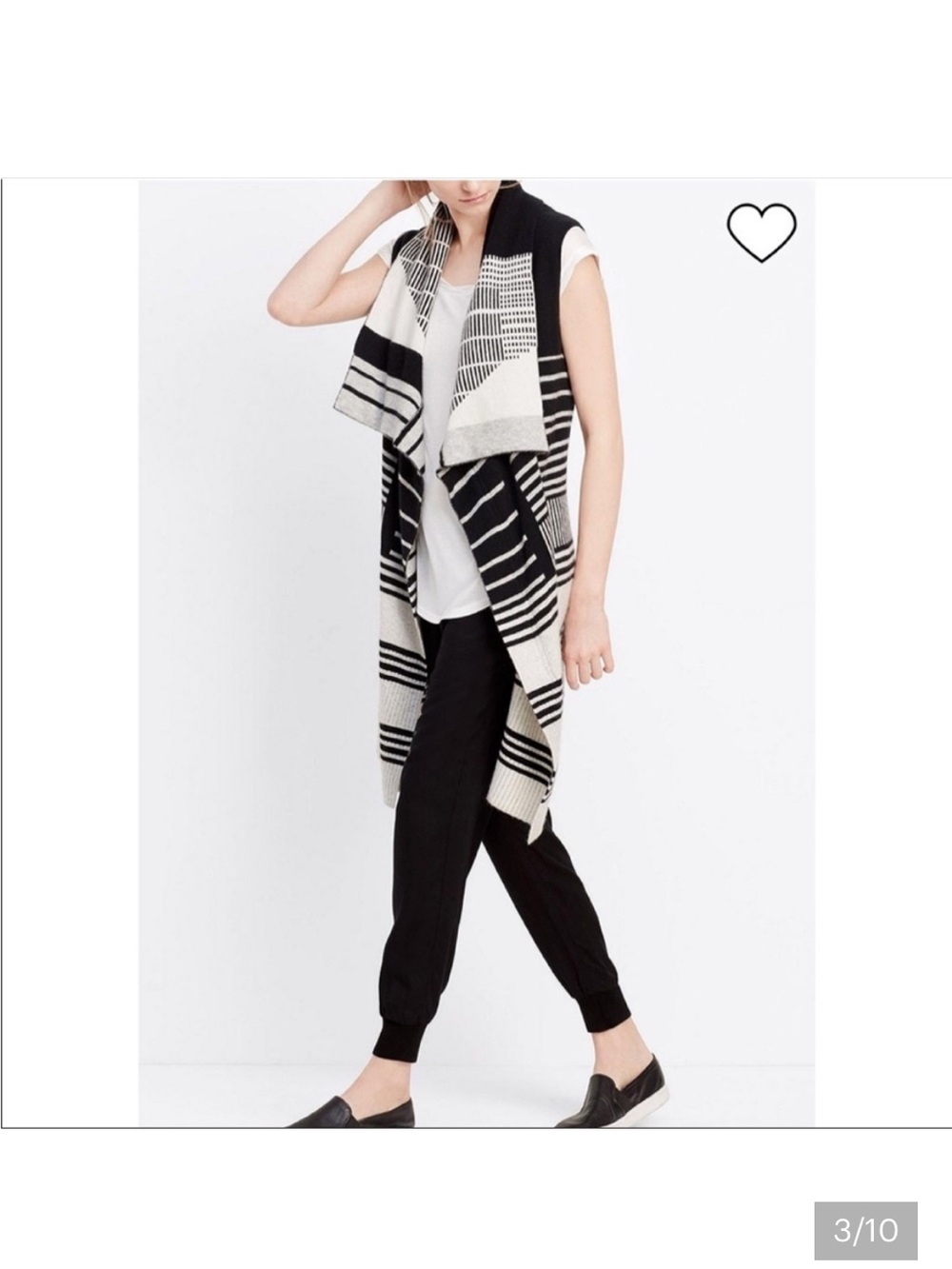 Vince Black and Cream Striped Draped Vest
